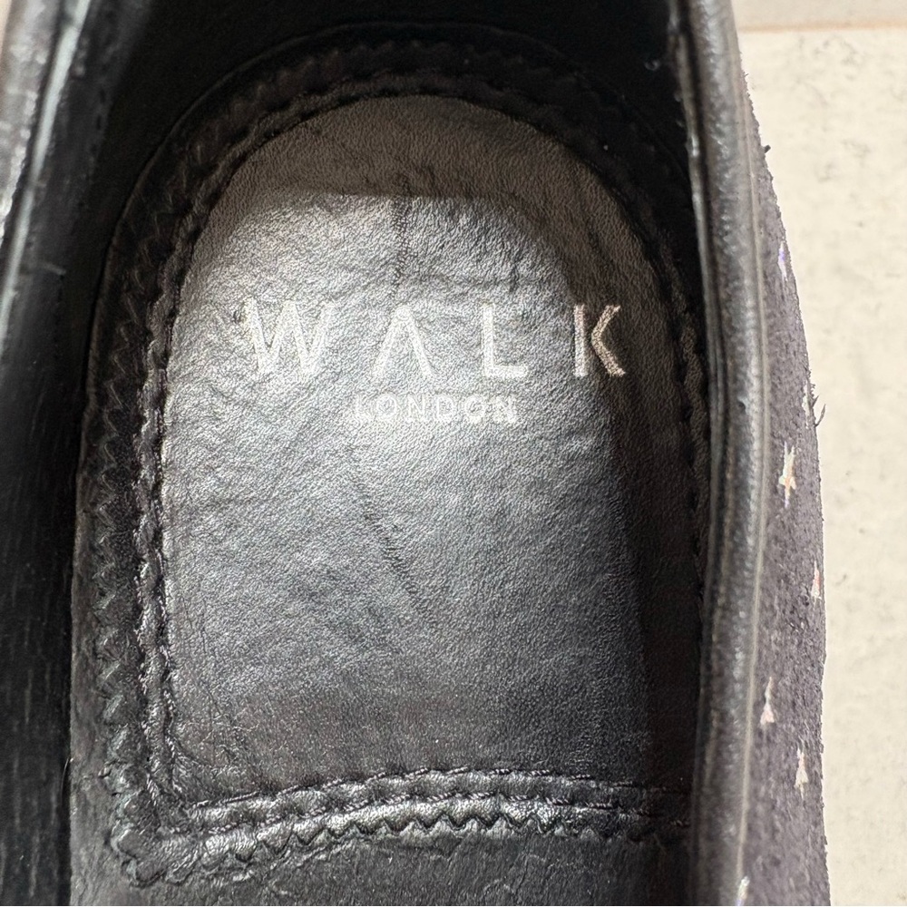 WALK LONDON Leather Suede Black Stars Loafers Casual Shoes Mens UK 7 US 8 - Picture 2 of 9